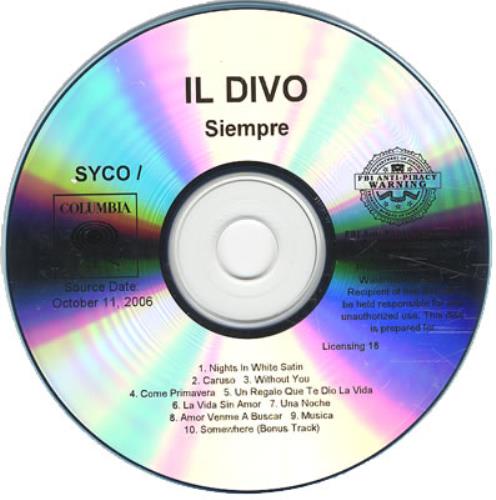 Il Divo Siempre CD-R acetate US IDICRSI382906