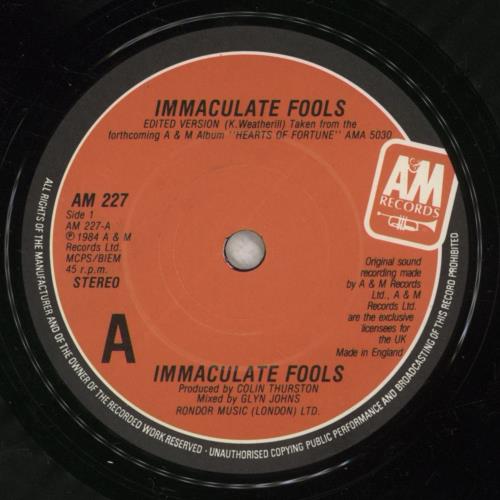 Immaculate Fools Immaculate Fools 7" vinyl single (7 inch record / 45) UK IM307IM774699