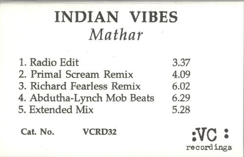 Indian Vibes Mathar cassette single UK IVICMMA116893