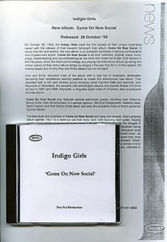 Indigo Girls Come On Now Social CD-R acetate UK IDGCRCO145781