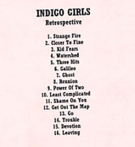 Indigo Girls Retrospective CD-R acetate US IDGCRRE166921