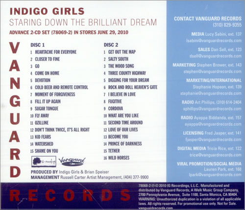 Indigo Girls Staring Down The Brilliant Dream 2 CD album set (Double CD) US IDG2CST514846
