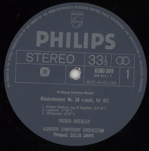 Ingrid Haebler Mozart: Piano Concertos, K491 and K.413 vinyl LP album (LP record) Dutch QN4LPMO856776