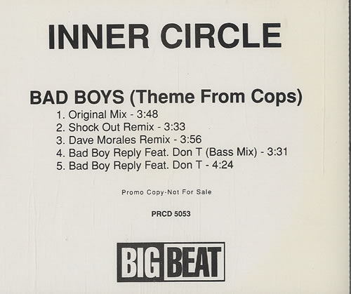 Inner Circle Bad Boys (Theme From Cops) CD single (CD5 / 5") US IC2C5BA453863