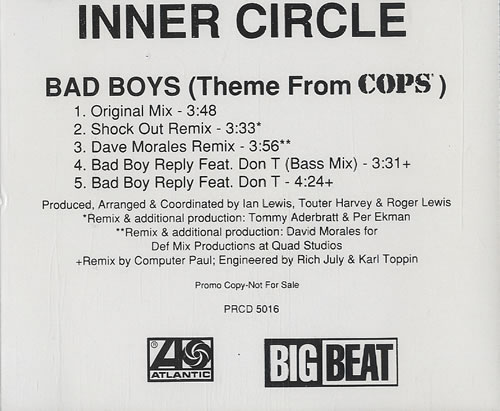 Inner Circle Bad Boys (Theme From Cops) CD single (CD5 / 5") US IC2C5BA453864