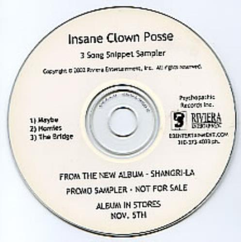 Insane Clown Posse 3 Song Snippet Sampler CD-R acetate US PCICRSO282670