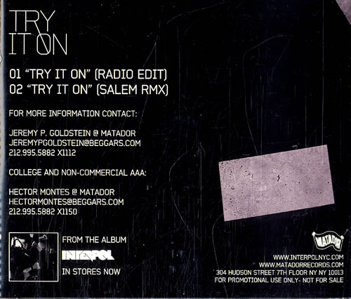 Interpol Try It On CD single (CD5 / 5") US ITPC5TR554814