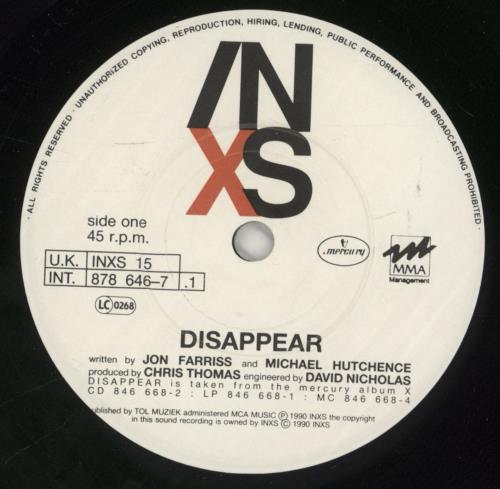 Inxs Disappear - Hype-Sticker 7" vinyl single (7 inch record / 45) UK INX07DI876157