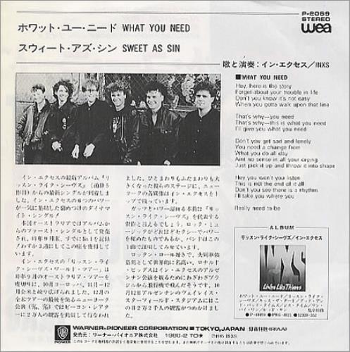 Inxs What You Need 7" vinyl single (7 inch record / 45) Japanese INX07WH40042