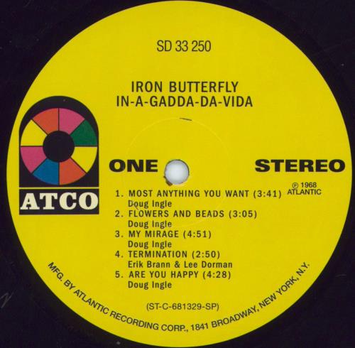 Iron Butterfly In-A-Gadda-Da Vida - EX vinyl LP album (LP record) US IRBLPIN807415