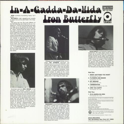 Iron Butterfly In-A-Gadda-Da Vida - EX vinyl LP album (LP record) US IRBLPIN807415