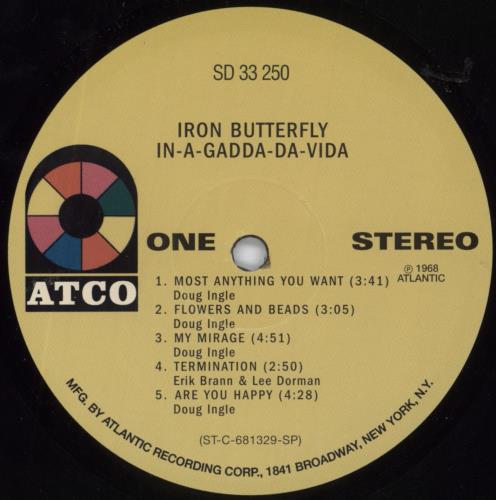 Iron Butterfly In-A-Gadda-Da Vida vinyl LP album (LP record) US IRBLPIN805504