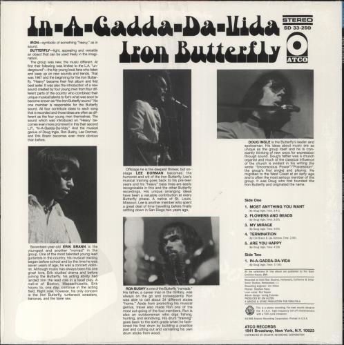 Iron Butterfly In-A-Gadda-Da Vida vinyl LP album (LP record) US IRBLPIN805504