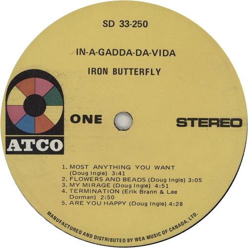 Iron Butterfly In-A-Gadda-Da-Vida vinyl LP album (LP record) Canadian IRBLPIN751197