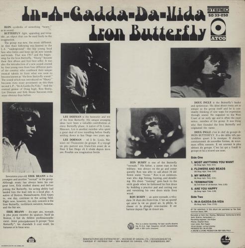 Iron Butterfly In-A-Gadda-Da-Vida vinyl LP album (LP record) Canadian IRBLPIN751197