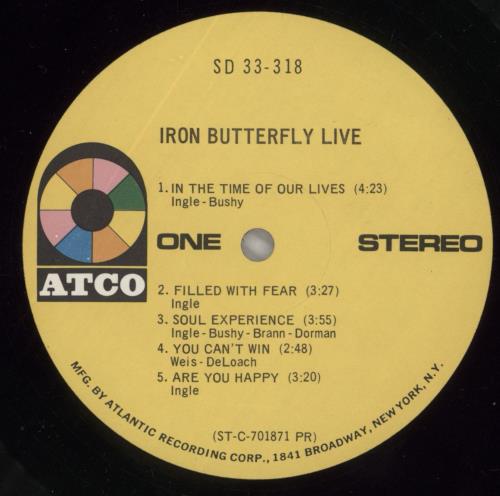 Iron Butterfly Live vinyl LP album (LP record) US IRBLPLI286201