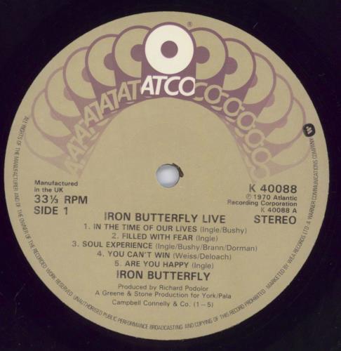 Iron Butterfly Live vinyl LP album (LP record) UK IRBLPLI829625