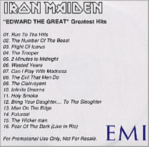 Iron Maiden "Edward The Great" Greatest Hits CD-R acetate UK IROCRED226557