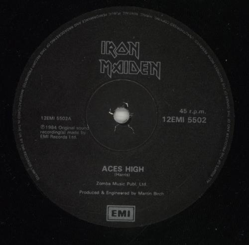 Iron Maiden Aces High + Sleeve - EX 12" vinyl single (12 inch record / Maxi-single) UK IRO12AC593028