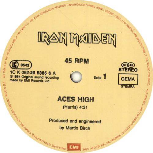Iron Maiden Aces High - EX 12" vinyl single (12 inch record / Maxi-single) German IRO12AC404704
