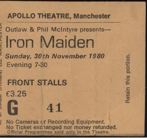 Iron Maiden Europe 80 + November Ticket Stub tour programme UK IROTREU880896
