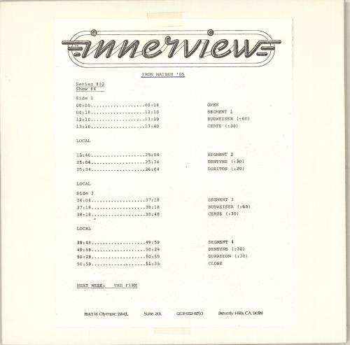 Iron Maiden Innerview vinyl LP album (LP record) US IROLPIN123309