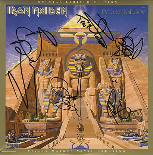 Iron Maiden Powerslave - Autographed vinyl LP album (LP record) US IROLPPO392569