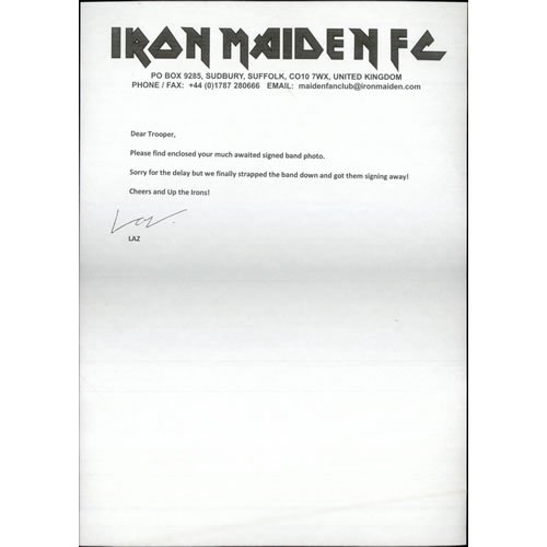 Iron Maiden Signed Fan Club Photograph photograph UK IROPHSI512904