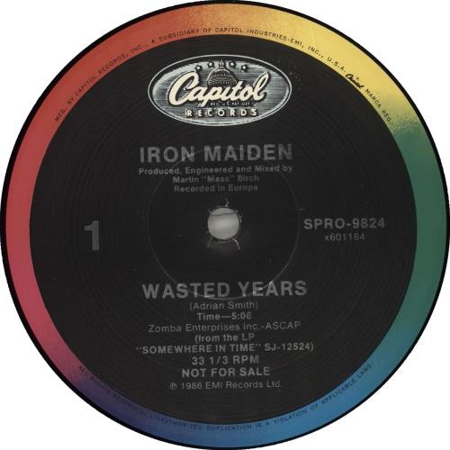 Iron Maiden Wasted Years 12" vinyl single (12 inch record / Maxi-single) US IRO12WA02445