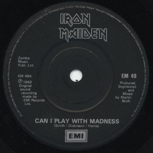 Iron Maiden Can I Play With Madness Black Label + Transfer UK 7" vinyl single (7 inch record