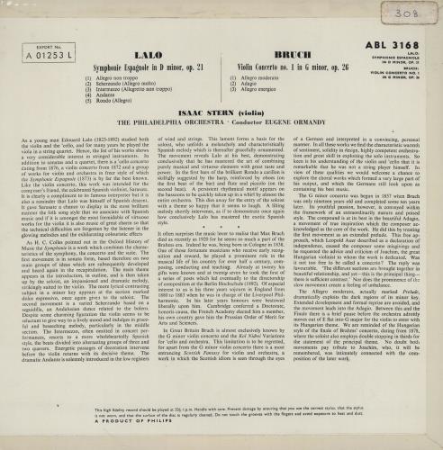 Isaac Stern Lalo: Symphonie Espagnole In D Minor / Bruch: Violin Concerto No. 1 In G Minor vinyl LP album (LP record) UK IUPLPLA761770