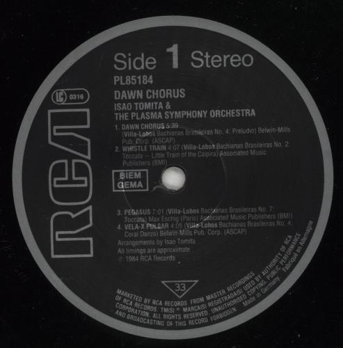 Isao Tomita Dawn Chorus vinyl LP album (LP record) German TMTLPDA494965