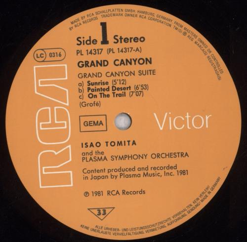 Isao Tomita Grand Canyon vinyl LP album (LP record) German TMTLPGR304699