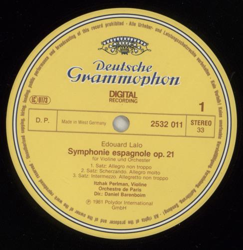 Itzhak Perlman & Daniel Barenboim Symphonie Espagnole / R�verie Et Caprice vinyl LP album (LP record) German 3TZLPSY874964