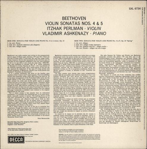 Itzhak Perlman & Vladimir Ashkenazy Beethoven - Violin Sonatas No's 4 & 5 'Spring' vinyl LP album (LP record) UK IS2LPBE768949
