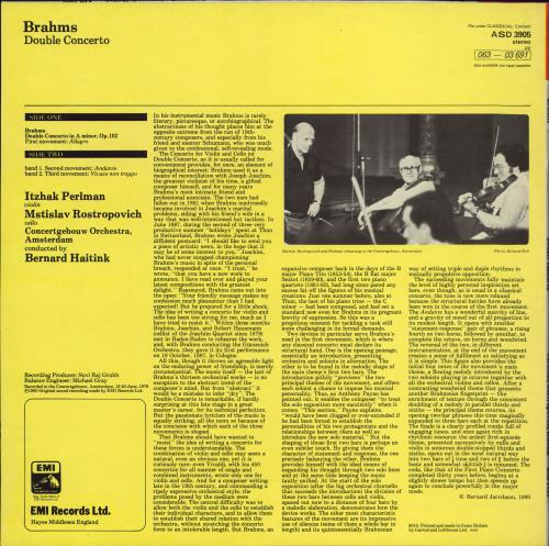 Itzhak Perlman Brahms: Double Concerto vinyl LP album (LP record) UK IT-LPBR769784