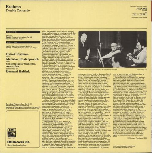 Itzhak Perlman Brahms: Double Concerto vinyl LP album (LP record) UK IT-LPBR879132