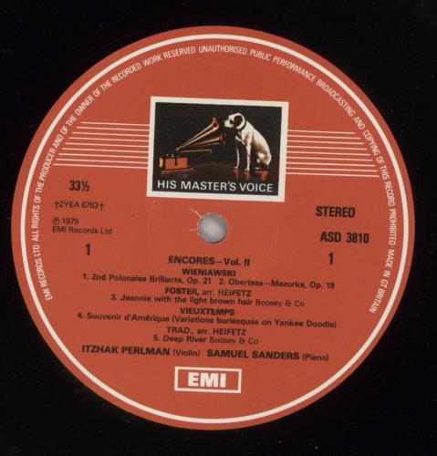 Itzhak Perlman Encores Volume 2 vinyl LP album (LP record) UK IT-LPEN887130