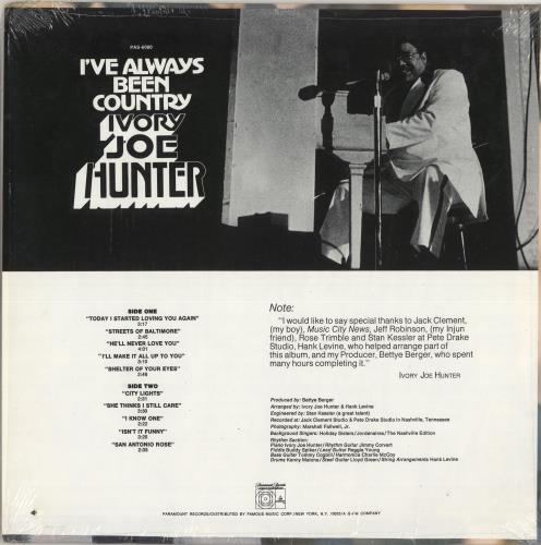 Ivory Joe Hunter I've Always Been Country vinyl LP album (LP record) US IJHLPIV710423