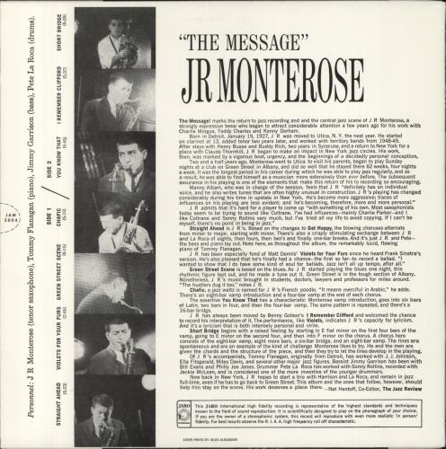 J.R. Monterose The Message vinyl LP album (LP record) US JRSLPTH667970