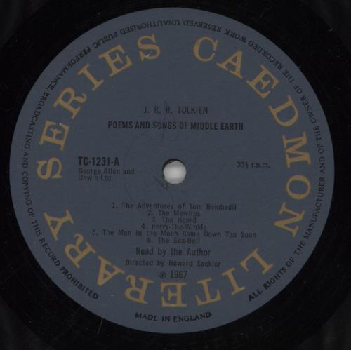 J.R.R. Tolkien Poems & Songs Of Middle Earth-VG sleeve vinyl LP album (LP record) US JRTLPPO802018