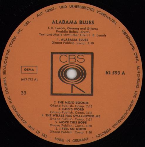 J B Lenoir Alabama Blues! vinyl LP album (LP record) German LQRLPAL752049