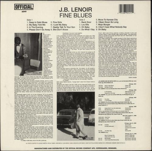 J B Lenoir Fine Blues vinyl LP album (LP record) Danish LQRLPFI890850