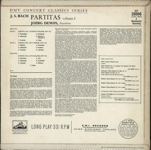 Jrg Demus J.S. Bach: Partitas Volume 1 vinyl LP album (LP record) UK 3DVLPJS764906