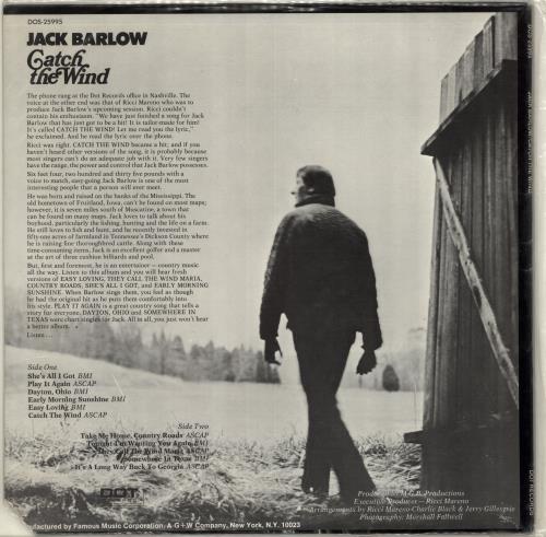 Jack Barlow Catch The Wind vinyl LP album (LP record) US J75LPCA699257