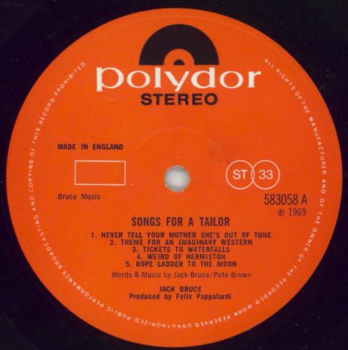 Jack Bruce Songs For A Tailor - VG vinyl LP album (LP record) UK J-BLPSO696084