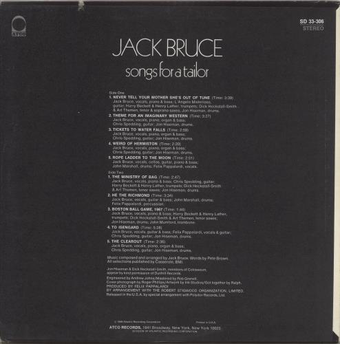 Jack Bruce Songs For A Tailor - Yellow Label vinyl LP album (LP record) US J-BLPSO135020