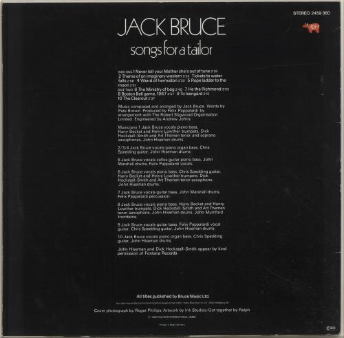 Jack Bruce Songs For A Tailor vinyl LP album (LP record) German J-BLPSO698275