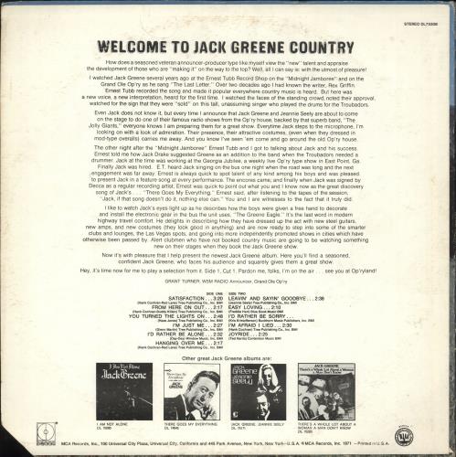 Jack Greene Greene Country vinyl LP album (LP record) US JGXLPGR723082