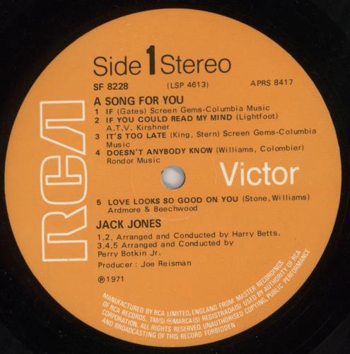 Jack Jones A Song For You vinyl LP album (LP record) UK JJELPAS758692